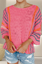 Load image into Gallery viewer, Striped Boat Neck Three-Quarter Sleeve Knit Top