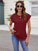 Load image into Gallery viewer, Textured Round Neck Cap Sleeve T-Shirt