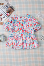 Load image into Gallery viewer, Printed Round Neck Puff Sleeve Blouse