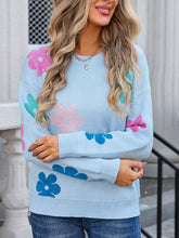 Load image into Gallery viewer, Flower Round Neck Long Sleeve Sweater