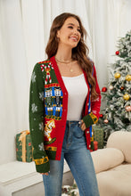 Load image into Gallery viewer, Nutcracker Contrast V-Neck Long Sleeve Cardigan