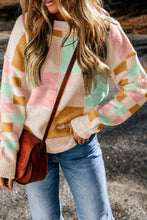 Load image into Gallery viewer, Checkered Round Neck Drop Shoulder Sweater