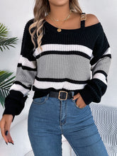 Load image into Gallery viewer, Color Block Asymmetrical Neck Long Sleeve Sweater