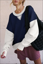 Load image into Gallery viewer, Color Block Round Neck Long Sleeve Sweatshirt