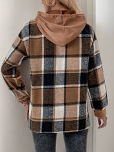 Load image into Gallery viewer, Perfee Drawstring Slit Plaid Long Sleeve Hoodie
