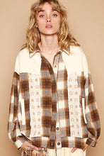 Load image into Gallery viewer, POL Plaid &amp; Star Patchwork Contrast Long Sleeve Shacket