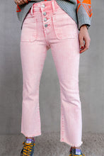 Load image into Gallery viewer, Raw Hem Button-Fly Jeans with Pockets