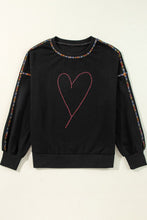Load image into Gallery viewer, Valentine’s Day Rhinestone Heart Round Neck Long Sleeve Sweatshirt