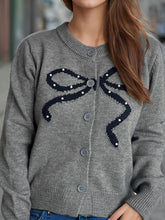 Load image into Gallery viewer, Bow Button Down Round Neck Cardigan