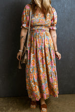 Load image into Gallery viewer, Smocked Printed Short Sleeve Dress