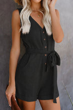 Load image into Gallery viewer, Full Size Tied V-Neck Sleeveless Romper with Pockets
