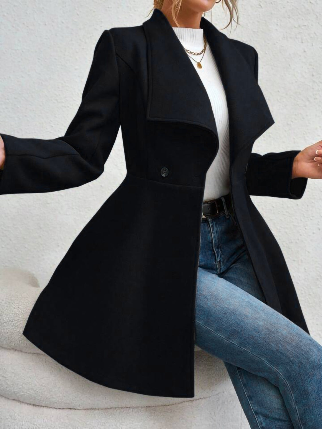 Load image into Gallery viewer, Collared Neck Button Up Long Sleeve Coat
