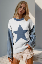 Load image into Gallery viewer, Double Take Full Size Star Pattern Raw Edge Denim Sleeve Sweater