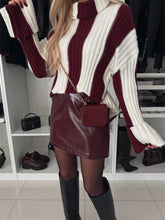 Load image into Gallery viewer, Striped Turtleneck Dropped Shoulder Sweater