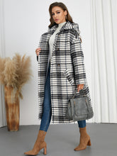 Load image into Gallery viewer, Plaid Double-Breasted Long Sleeve Longline Coat