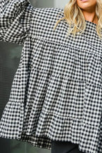 Load image into Gallery viewer, Tiered Plaid Round Neck Long Sleeve Blouse
