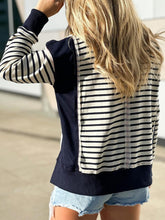 Load image into Gallery viewer, Slit Exposed Seam Striped Long Sleeve Sweatshirt