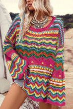 Load image into Gallery viewer, Openwork Contrast Round Neck Flare Sleeve Knit Top