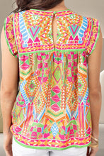 Load image into Gallery viewer, Ruffled Printed Round Neck Cap Sleeve Blouse
