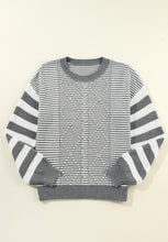 Load image into Gallery viewer, Striped Round Neck Dropped Shoulder Sweater