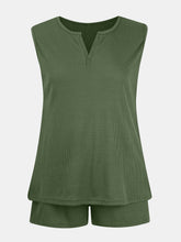 Load image into Gallery viewer, Full Size Waffle-Knit Notched Top and Shorts Set