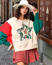 Load image into Gallery viewer, Color Block Star Side Slit Lantern Sleeve Sweatshirt