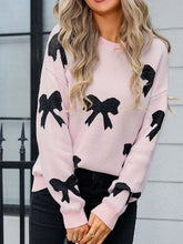 Load image into Gallery viewer, Bow Round Neck Dropped Shoulder Sweater