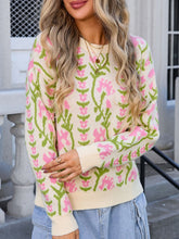 Load image into Gallery viewer, Flower Round Neck Long Sleeve Sweater