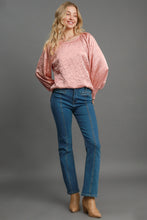 Load image into Gallery viewer, Umgee Wrinkled Round Neck Lantern Sleeve Blouse