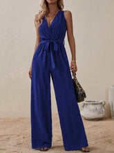 Load image into Gallery viewer, Tied Surplice Sleeveless Wide Leg Jumpsuit