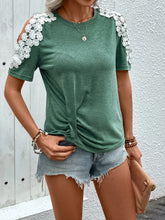 Load image into Gallery viewer, Lace Detail Round Neck Short Sleeve T-Shirt