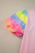 Load image into Gallery viewer, Sequin Round Neck Short Sleeve Blouse