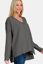 Load image into Gallery viewer, Zenana Texture Exposed Seam V-Neck Long Sleeve T-Shirt
