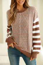 Load image into Gallery viewer, Striped Round Neck Dropped Shoulder Sweater