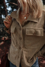 Load image into Gallery viewer, Textured Pocketed Collared Neck Long Sleeve Shacket