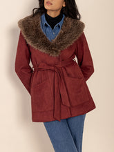 Load image into Gallery viewer, Fuzzy Collared Neck Tie Waist Jacket
