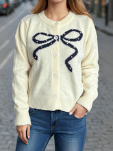 Load image into Gallery viewer, Bow Button Down Round Neck Cardigan