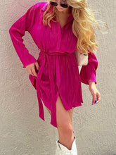 Load image into Gallery viewer, Tied Button Up Long Sleeve Dress