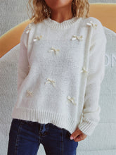 Load image into Gallery viewer, Bow Trim Round Neck Long Sleeve Sweater