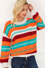 Load image into Gallery viewer, Contrast Striped Round Neck Long Sleeve Sweater
