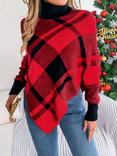 Load image into Gallery viewer, Plaid Turtleneck Batwing Sleeve Sweater