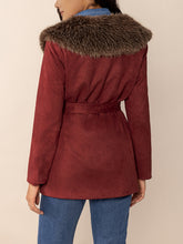 Load image into Gallery viewer, Fuzzy Collared Neck Tie Waist Jacket