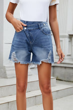 Load image into Gallery viewer, Distressed Raw Hem Asymmetric Waist Denim Shorts