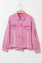 Load image into Gallery viewer, Lace Detail Distressed Raw Hem Long Sleeve Denim Jacket