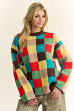 Load image into Gallery viewer, Davi &amp; Dani Color Block Checkered Dropped Shoulder Sweater