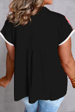 Load image into Gallery viewer, Embroidered Geometric Tie Neck Short Sleeve Blouse