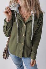 Load image into Gallery viewer, Drawstring Button Up Long Sleeve Hooded Jacket