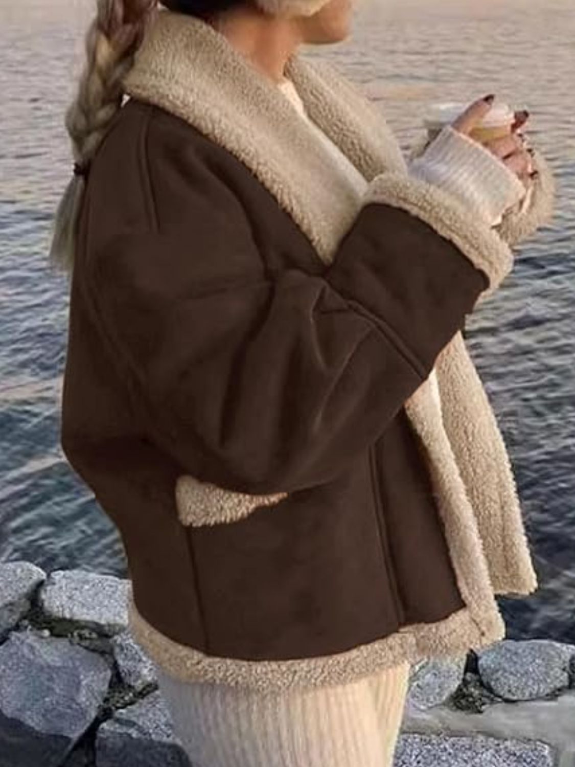 Load image into Gallery viewer, Fuzzy Collared Neck Long Sleeve Jacket