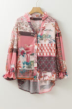 Load image into Gallery viewer, Patchwork Printed Notched Flounce Sleeve Shirt