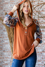 Load image into Gallery viewer, Heimish Full Size Half Button Printed Long Sleeve Hooded Top